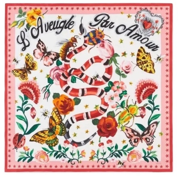 NWT GUCCI L' AVEUGLE PAR AMOUR Red Snake Butterfly SILK Scarf ITALY - Picture 1 of 16